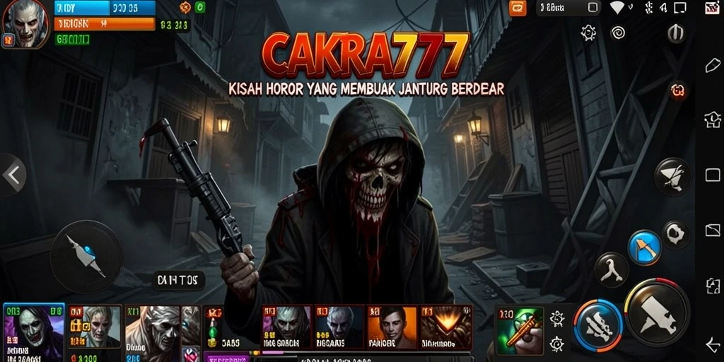 Screenshot menampilkan gameplay mencekam CAKRA777 di lingkungan gelap.