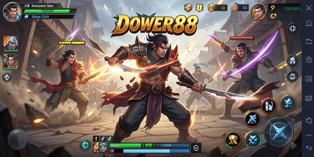 Gameplay DOWER88 menampilkan aksi pertarungan yang mendebarkan.