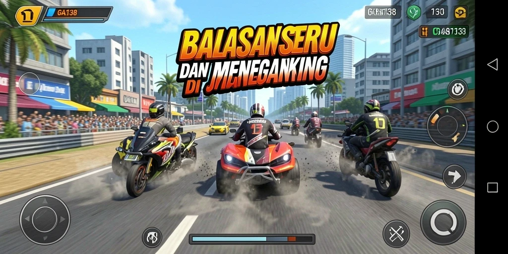 Gameplay menegangkan dengan mobil balap di lintasan.