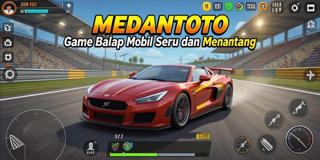 Tampilan gameplay seru dari MEDANTOTO saat balapan di trek menantang.